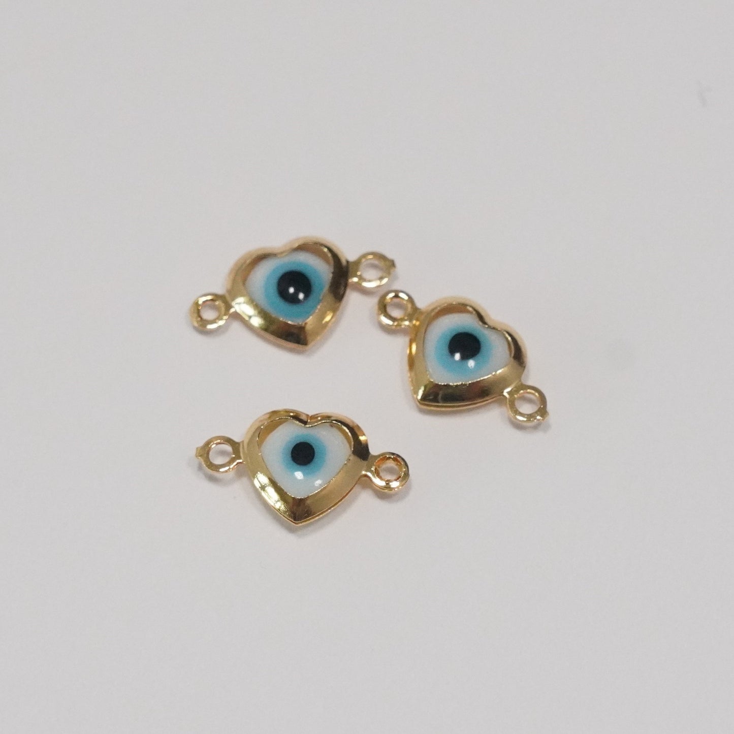 24Kt Gold Plated White Glass Evil Eye Heart Charm