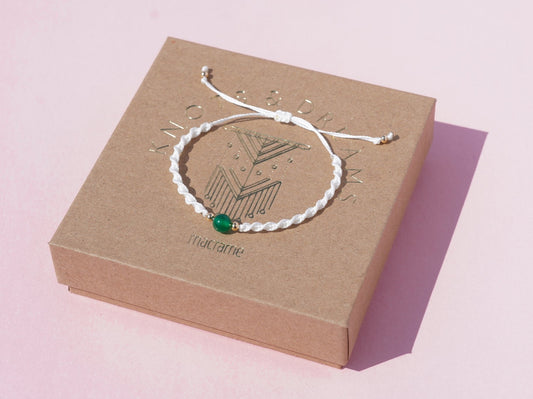 Green Agate & Gold Twisted Macrame Bracelet