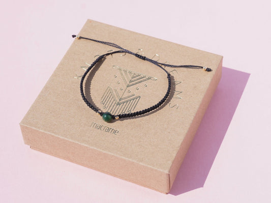 Moss Agate & Gold Macrame Bracelet
