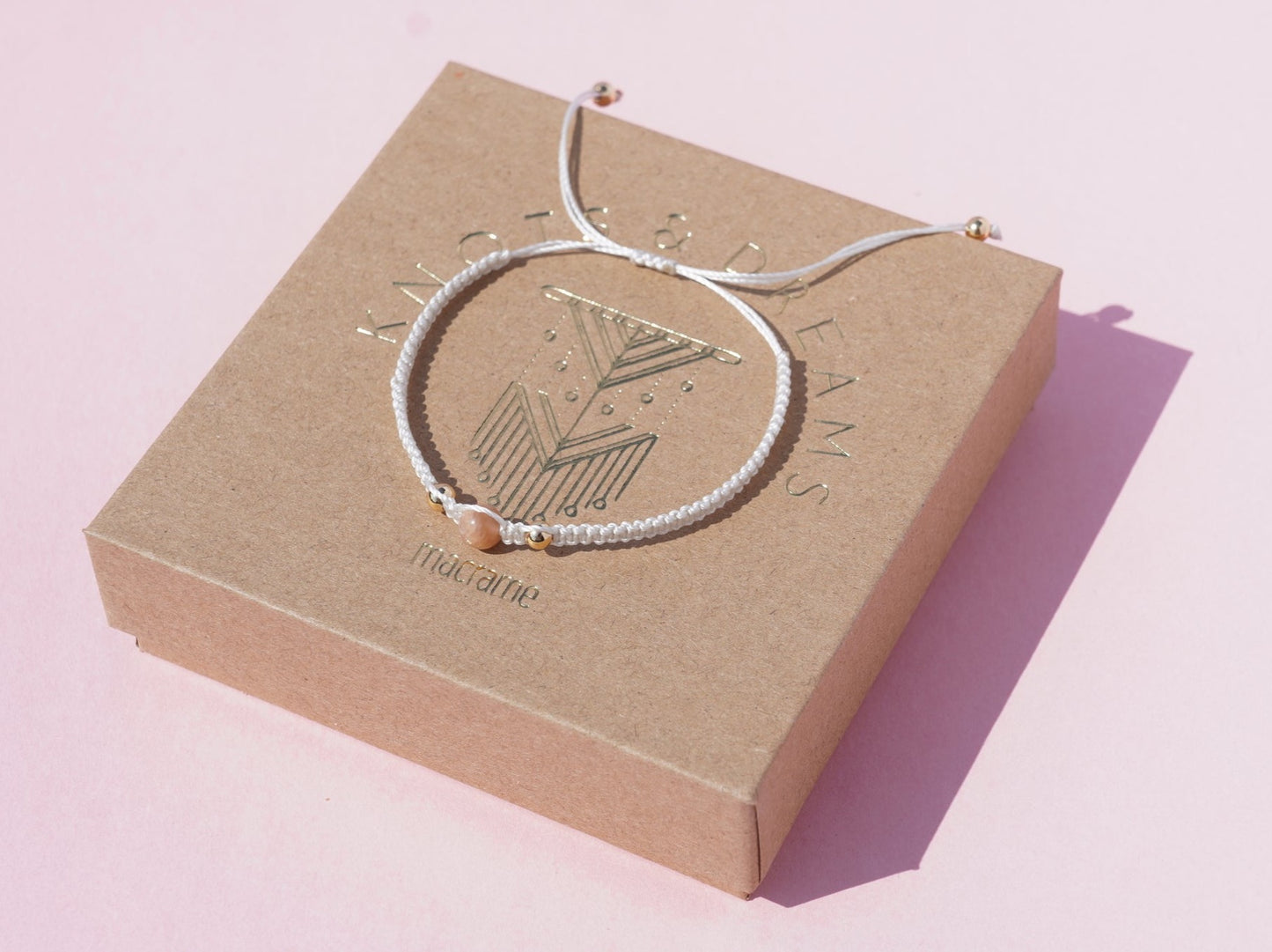 Sunstone & Gold Macrame Bracelet