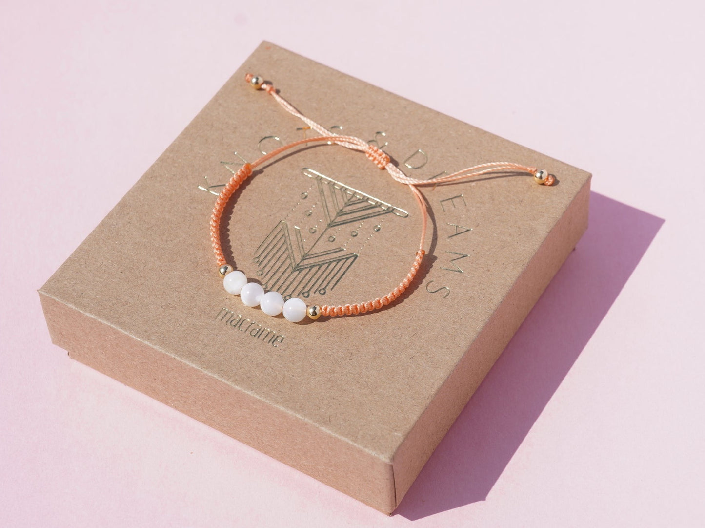 Mother of Pearl & Gold Macrame Bracelet