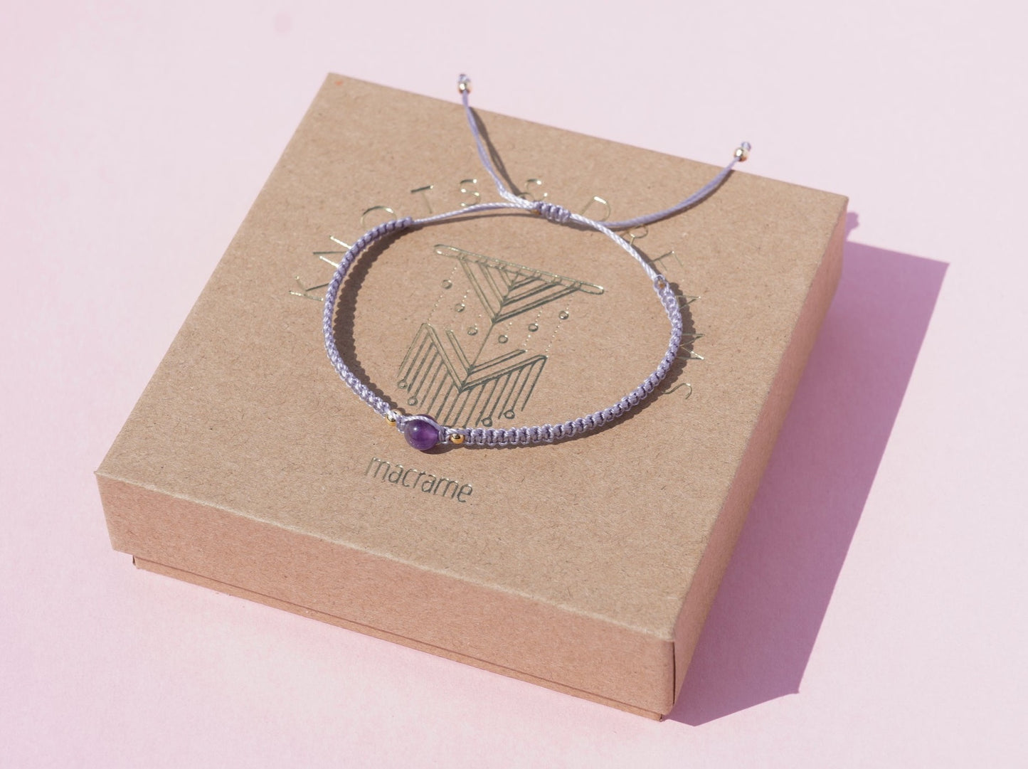 Amethyst & Gold Macrame Bracelet