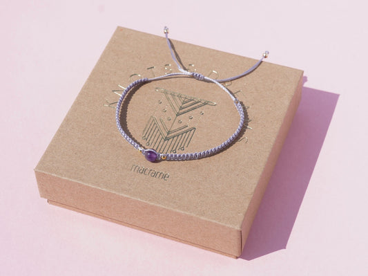 Amethyst & Gold Macrame Bracelet