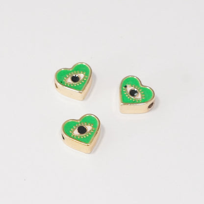 24Kt Gold Plated Double-Sided Neon Green & Eye Enamelled Heart Charm