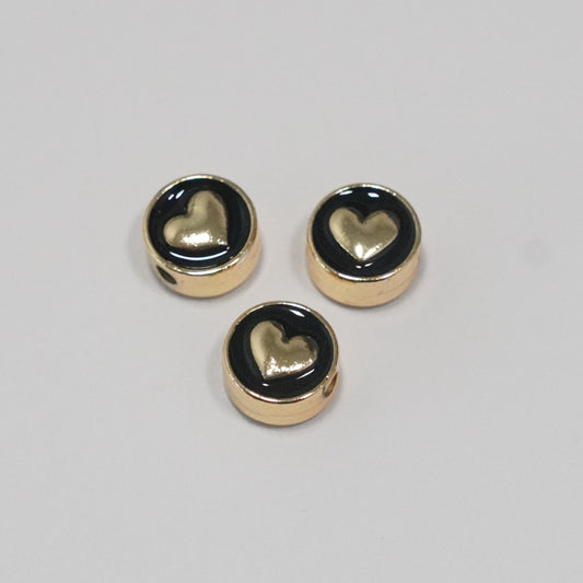 24Kt Gold Plated Double-Sided Black Enamelled Heart Charm