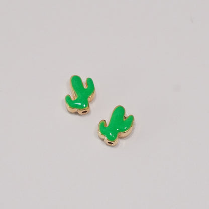 24Kt Gold Plated Neon Green Enamelled Cactus Charm