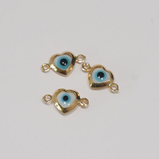 24Kt Gold Plated White Glass Evil Eye Heart Charm