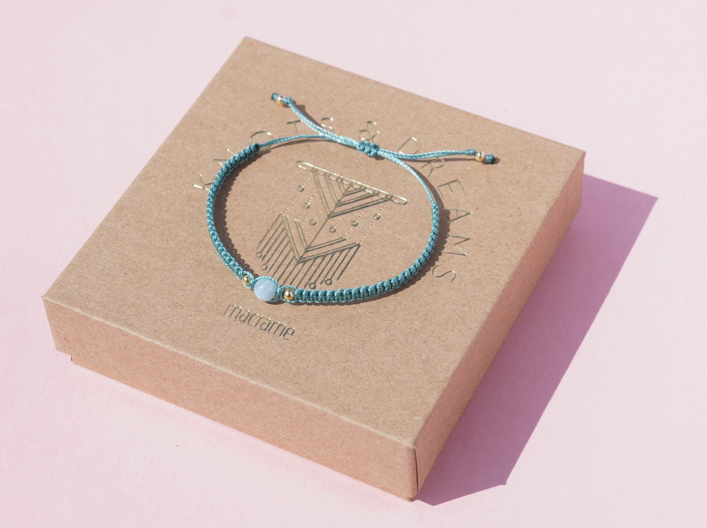 Aquamarine & Gold Macrame Bracelet
