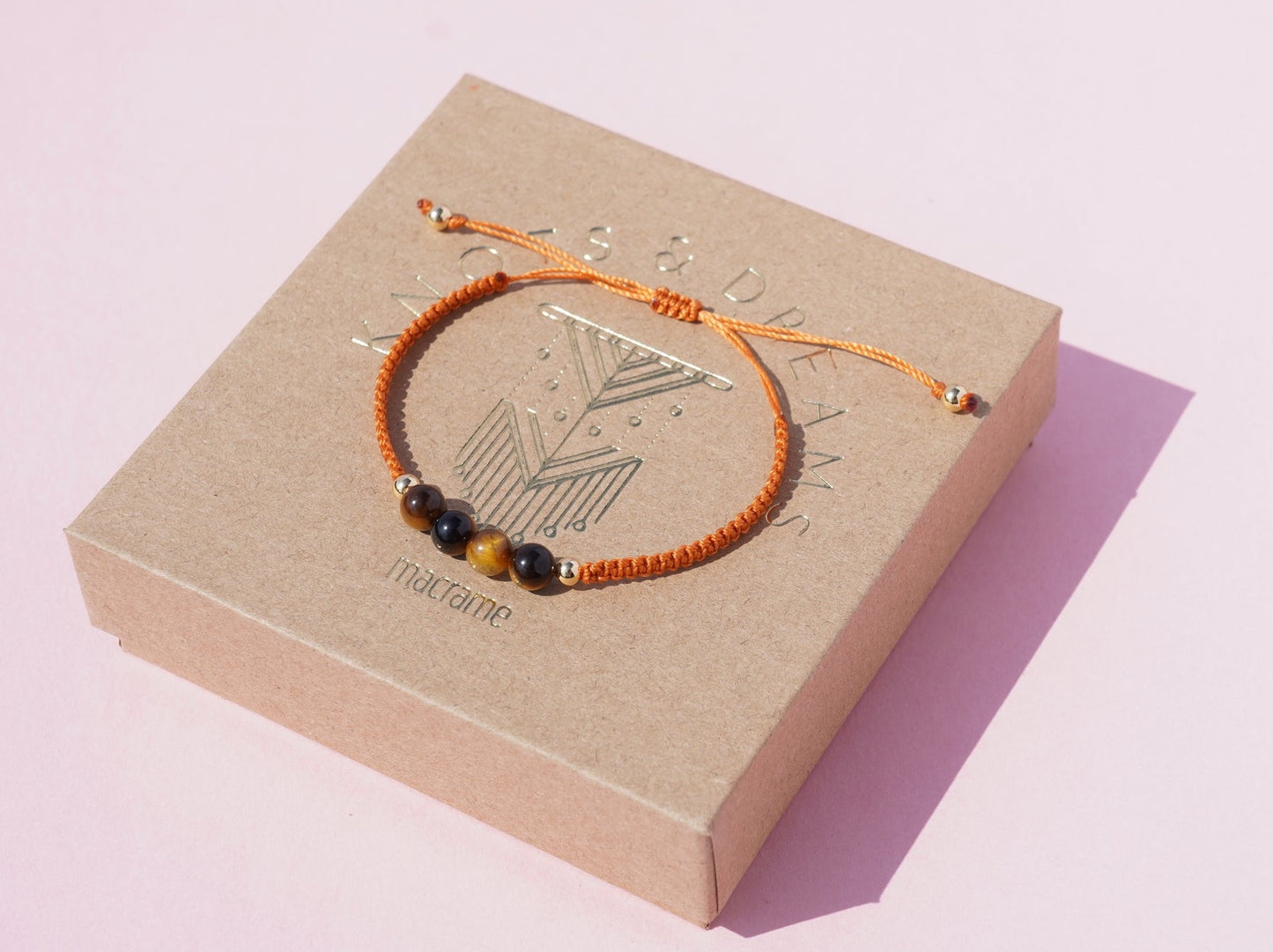 Tigers Eye & Gold Macrame Bracelet