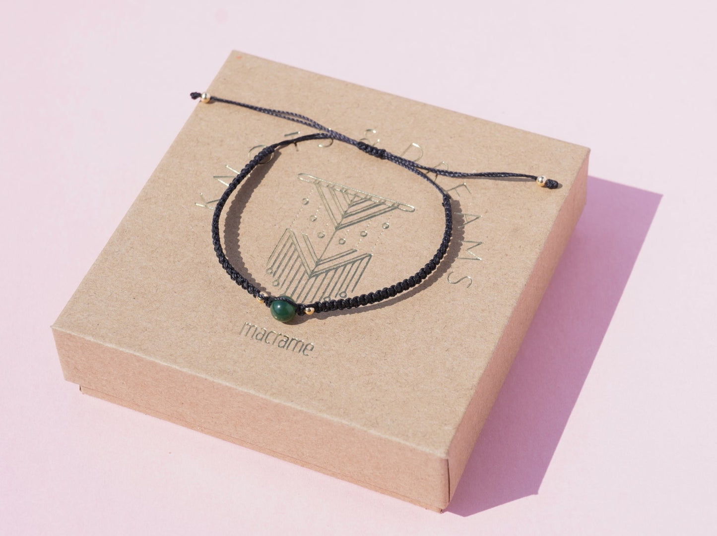 Moss Agate & Gold Macrame Bracelet