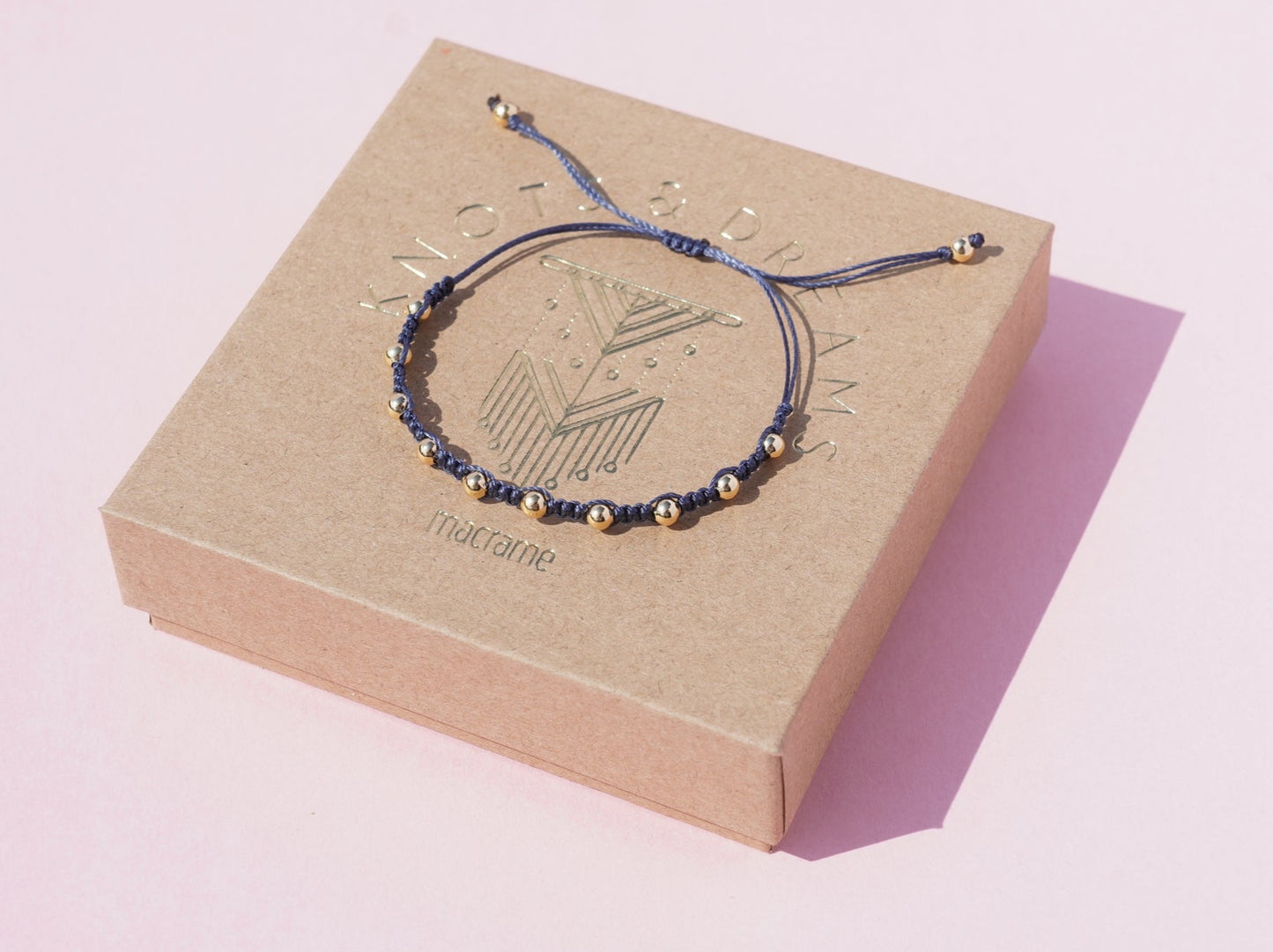 Indigo Macrame Bracelet with Gold Beads